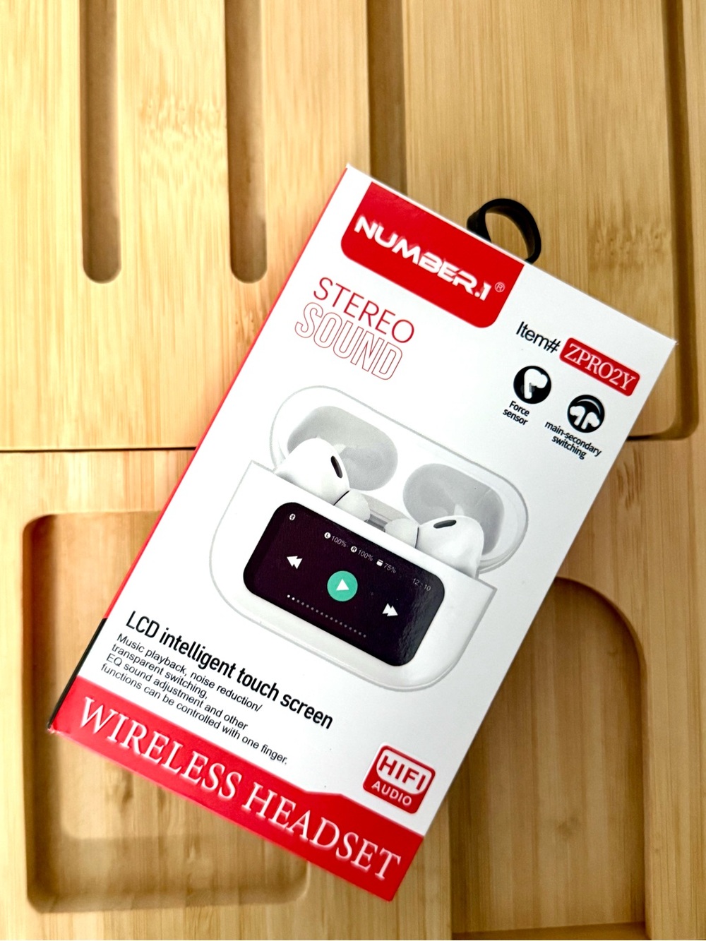 White Wireless Earbuds with LCD Touchscreen